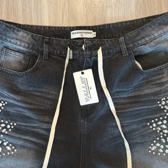 Men's Black Jean Shorts with White Studded Design - Picture 10 of 12